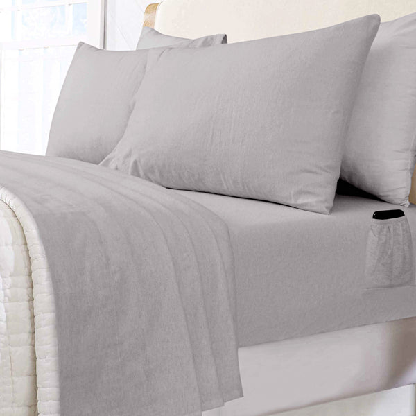 Double Brushed Flannel Sheet Set - Frost Grey 100% Cotton  | Deep Pocket & Pill Resistance
